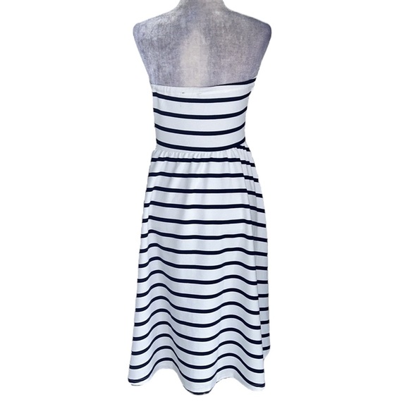 Anthropologie Lumiere White Navy Blue Stripe Strapless A-line Knit Midi Dress  L - Picture 5 of 11